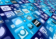 Blue mosaic of social media icons