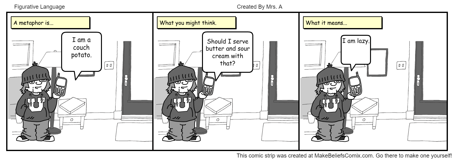 figurative language comic strip about metaphor I am a couch potato